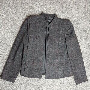 Vtg Michelle Stuart Grey 100% Wool Herringbone Open Blazer Jacket Women’s Small